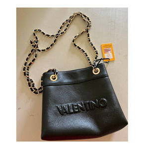 Valentino Rita Embossed Black Genuine Leather Woven Chain Straps Designer